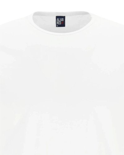 Crew-neck and label detail of the Alan Red Derby white T-shirt