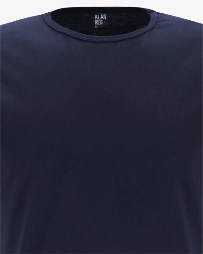 Back detail of the Alan Red Derby navy blue T-shirt with neck logo