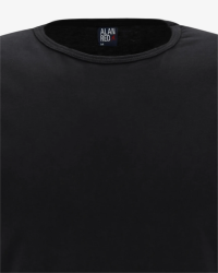Crew-neck and label detail of the Alan Red Derby black T-shirt