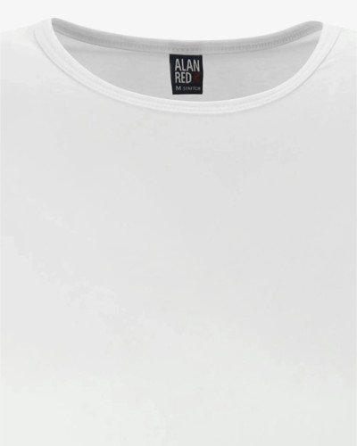 Crew-neck and label detail of the Alan Red Ottawa white stretch T-shirt