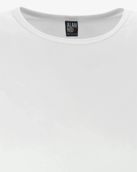 Crew-neck and label detail of the Alan Red Ottawa white stretch T-shirt