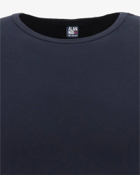 Crew-neck and label detail of the Alan Red Ottawa navy blue stretch T-shirt