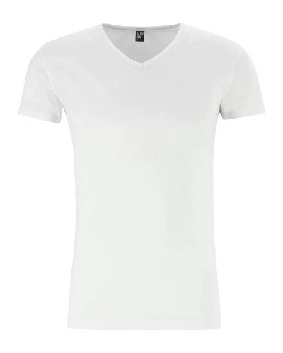 Alan Red Oklahoma men’s white stretch V-neck T-shirt – front view