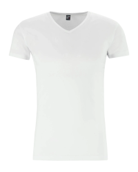 Alan Red Oklahoma men’s white stretch V-neck T-shirt – front view