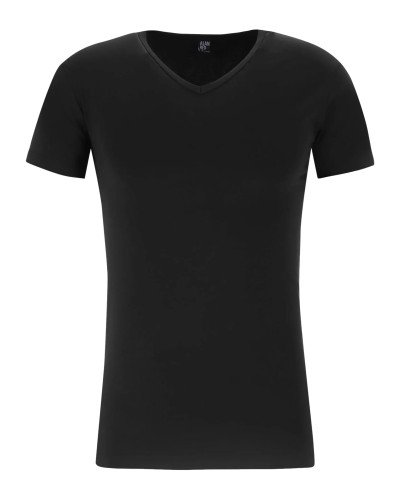 Alan Red Oklahoma men’s black stretch V-neck T-shirt – front view