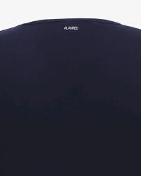 Alan Red logo detail on the back of the navy Vermont T-shirt