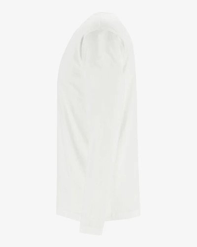 Model wearing a men's white Virginia long-sleeve T-shirt by Alan Red, front view