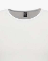 Crew-neck detail of the men's white Olbia long-sleeve T-shirt by Alan Red