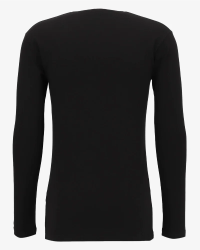 Model wearing a men's black Olbia long-sleeve T-shirt by Alan Red, back view