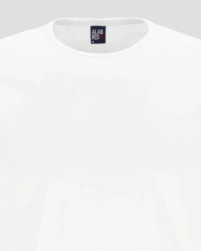 Back logo detail of the men's white Derby Lange T-shirt by Alan Red