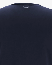 Back logo detail of the men's navy Derby Lange T-shirt by Alan Red