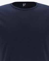 Crew-neck detail of the men's navy Derby Lange T-shirt by Alan Red