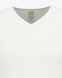 V-neck detail of the men's white Baltimora bamboo T-shirt by Alan Red