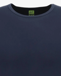 Crew-neck detail of the men's navy Bilbao bamboo T-shirt by Alan Red