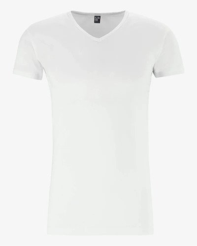 Men's white Oklahoma Lange V-neck T-shirt by Alan Red, front view