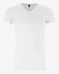 Men's white Oklahoma Lange V-neck T-shirt by Alan Red, front view