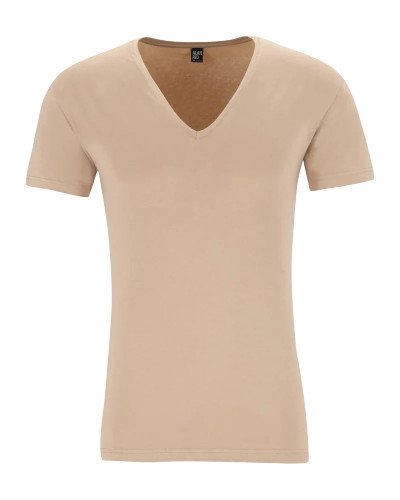 Men's skin-tone NOV deep V-neck T-shirt by Alan Red, front view