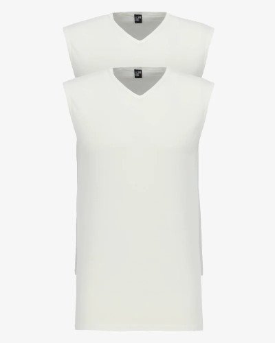 2-pack of men's white Minto sleeveless V-neck T-shirts by Alan Red