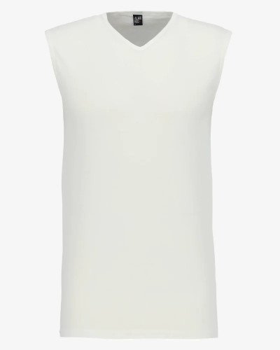 Men's white Minto sleeveless V-neck T-shirt by Alan Red, front view