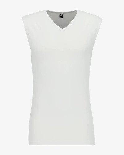 Men's white Occident sleeveless V-neck T-shirt by Alan Red, front view