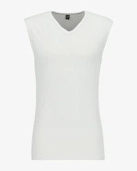Men's white Occident sleeveless V-neck T-shirt by Alan Red, front view