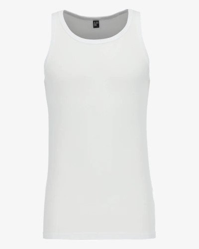 Men's white Oakland crew-neck tank top by Alan Red, front view