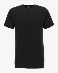 Front view of the Alan Red Vermont Long men's black extra-long V-neck T-shirt