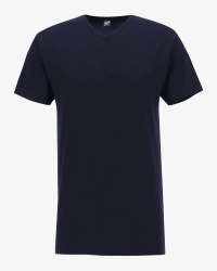Front view of the Alan Red Vermont Long men's navy extra-long V-neck T-shirt