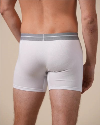 Front view of the Alan Red Lasting men's white boxer briefs