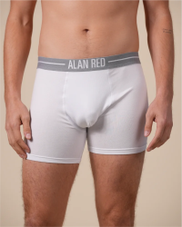 Back view of the Alan Red Lasting men's white boxer briefs