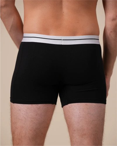 Back view of the Alan Red Lasting men's black boxer briefs