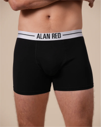Front view of the Alan Red Lasting men's black boxer briefs