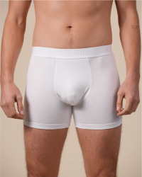 Front view of the Alan Red Bomber men's white boxer briefs