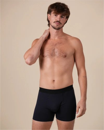 Front view of the Alan Red Bomber men's navy boxer briefs