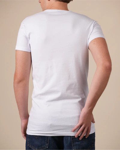 Back view of the Alan Red Oklahoma Long men's white extra-long T-shirt