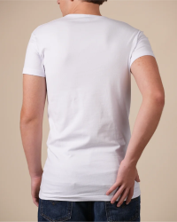 Back view of the Alan Red Oklahoma Long men's white extra-long T-shirt