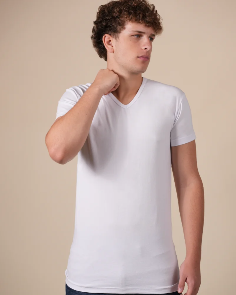 Front view of the Alan Red Oklahoma Long men's white extra-long T-shirt