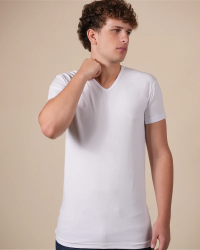 Front view of the Alan Red Oklahoma Long men's white extra-long T-shirt