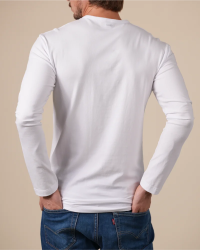 Back view of the Alan Red Olbia men's white long-sleeve T-shirt