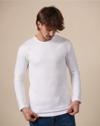 Front view of the Alan Red Olbia men's white long-sleeve T-shirt