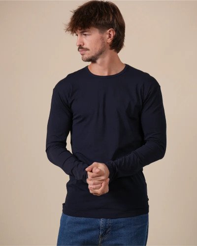 Front view of the Alan Red Olbia men's navy long-sleeve T-shirt
