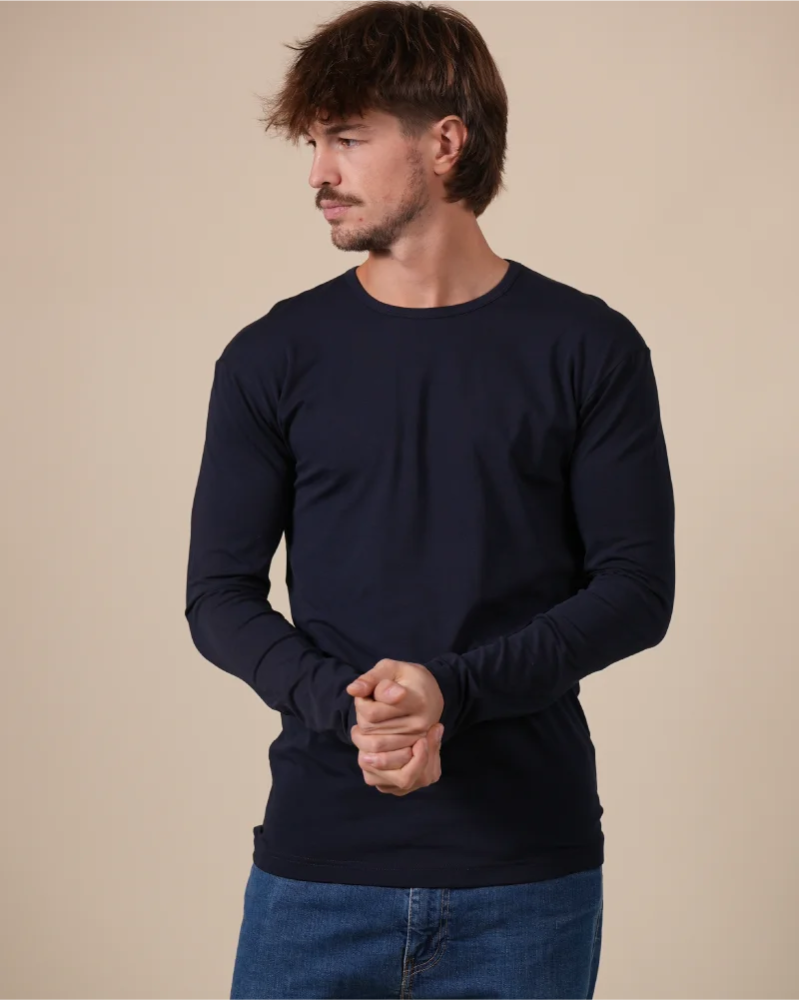 Front view of the Alan Red Olbia men's navy long-sleeve T-shirt