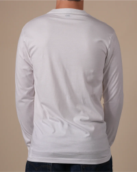Back view of the Alan Red Virginia Sleeve men's white long-sleeve T-shirt