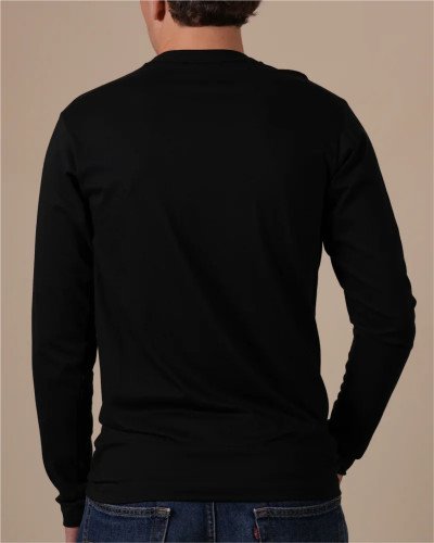 Back view of the Alan Red Virginia Sleeve men's black long-sleeve T-shirt worn by a model