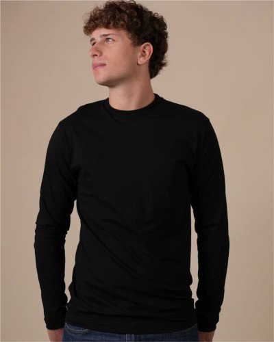 Front view of the Alan Red Virginia Sleeve men's black long-sleeve T-shirt