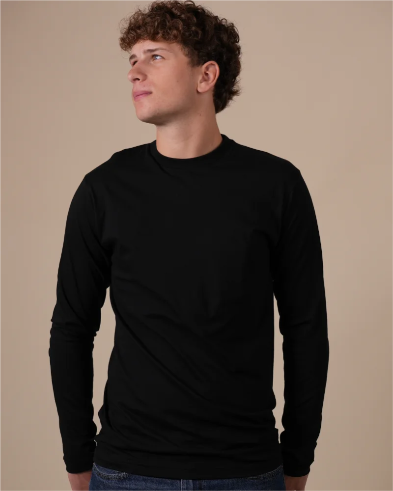 Front view of the Alan Red Virginia Sleeve men's black long-sleeve T-shirt