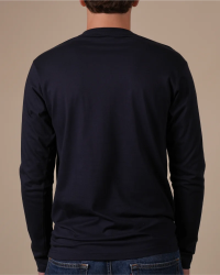 Back view of the Alan Red Virginia Sleeve men's navy long-sleeve T-shirt worn by a model