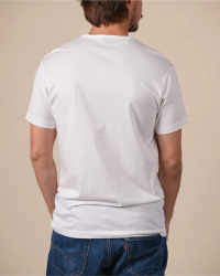 Alan Red Derby white men's T-shirt worn, back view