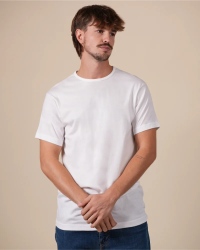 Alan Red Derby white men's T-shirt worn, front view