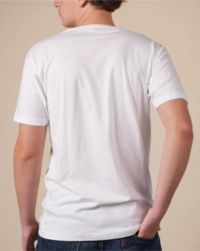 Alan Red West Virginia white men's T-shirt worn, back view